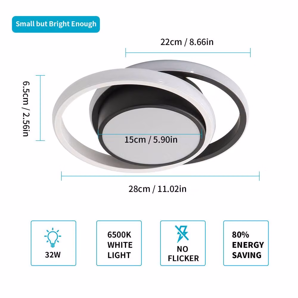 Pheashine Modern 32W Round LED Ceiling Light in White or Black – 2