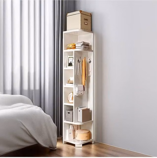 Living and Home Open-Style Corner Storage Rack with Hooks in White – 1