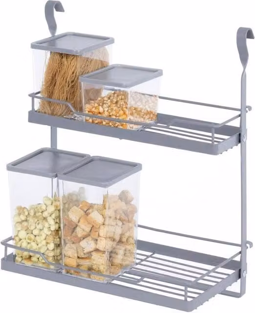 Hinsinc Grey Metal Wall Mounted Kitchen Hanging Rack with Fold Away Storage and Hanging Rod – 1