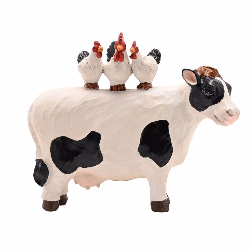 Country Living Rustic Resin Chicken and Cow Standing Tabletop Ornament in White and Black – 2