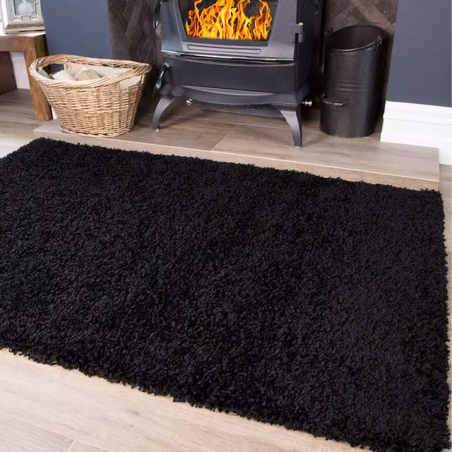 The Rug House Soft Value Black Shaggy Area Rug, W: 190 cm, D: 133 cm