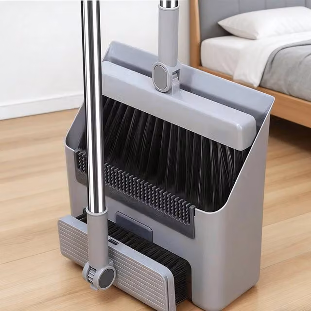 PAWNORA 3 in 1 Broom and Dustpan Combo Set, Grey