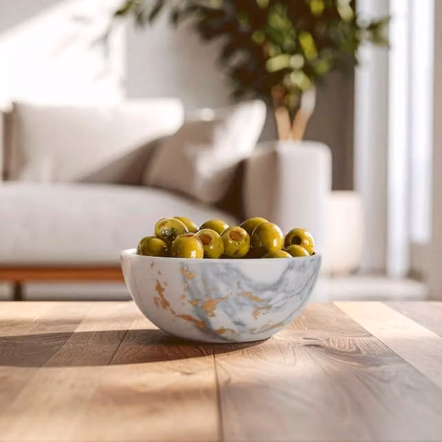 Orsina Matte Porcelain Snack Bowl with Gold-Toned Rim in Black and White