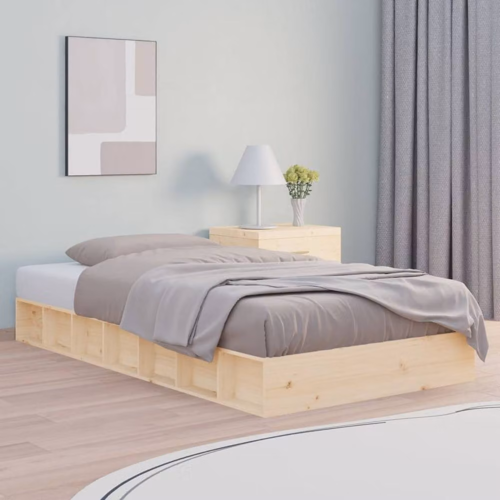 Berkfield Home Solid Pine Wood Bed Frame in Natural, W/D/H: 90 x 200 cm – 2