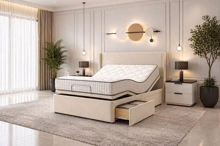 Paradise Beds Ltd Luxury Wing Back Electric Mobility Bed with Mattress and Headboard in Dark Grey, Super King Size (200 x 200 cm)