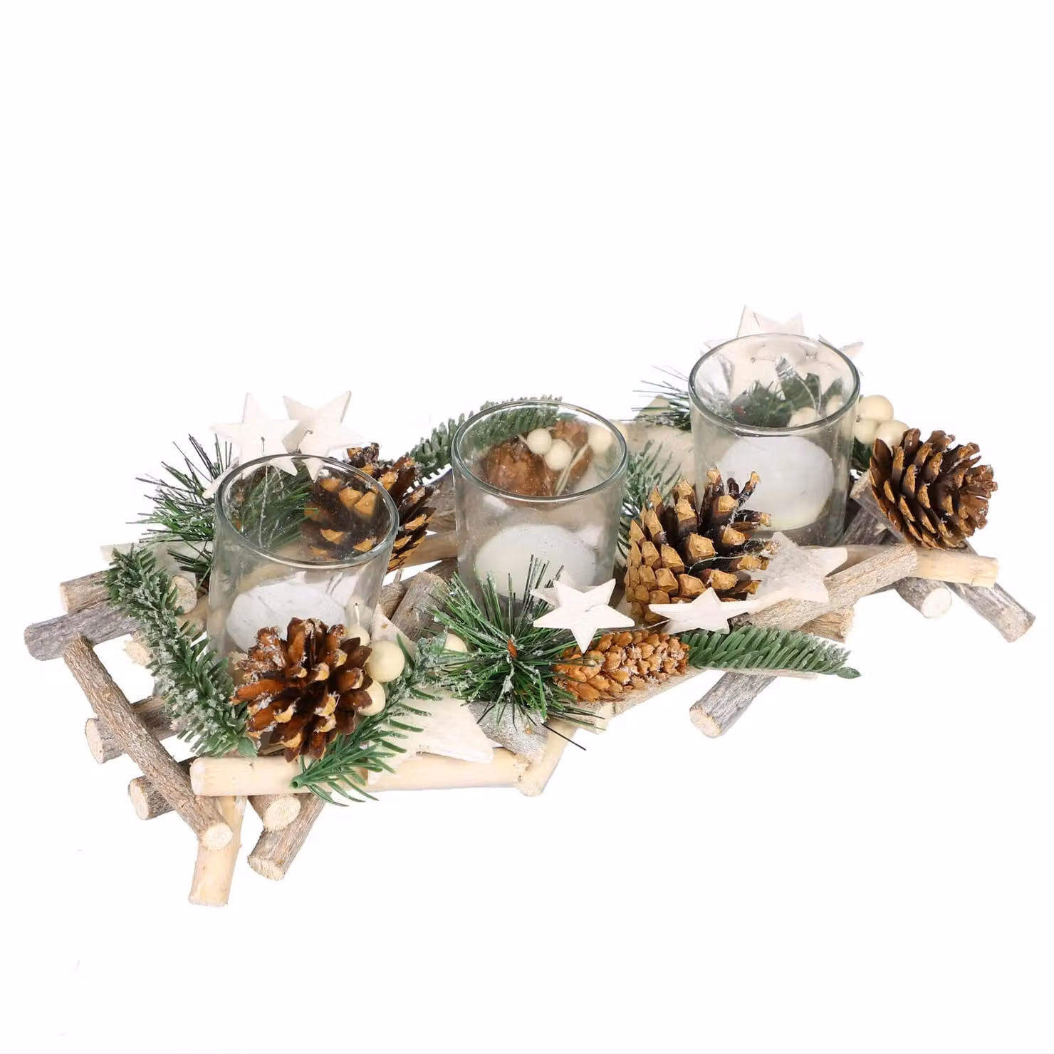 Dibor Nordic Scandinavian Christmas Tabletop Decoration, Multicolour Floral Tealight Candle Holders, Height: 30 cm – 2