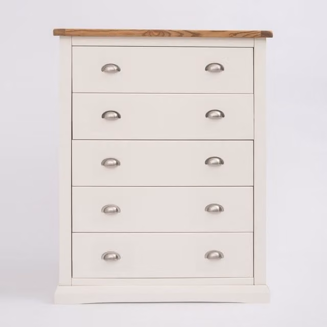 Cabinet Bits Cosenza 5 Drawer Chest of Drawers in White with Chrome Handles