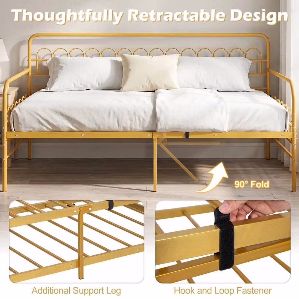 SPETLEK Modern Single Pull-out Daybed Sofa Bed in Gold Metal – 4