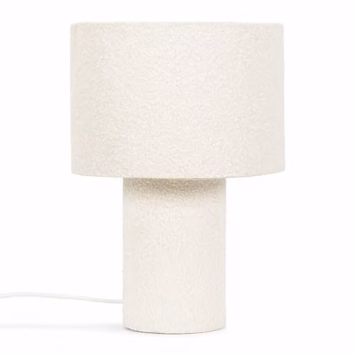 ValueLights Natural Cream Boucle Bedside Table Lamp with Drum Fabric Lampshade and LED Bulb – 1