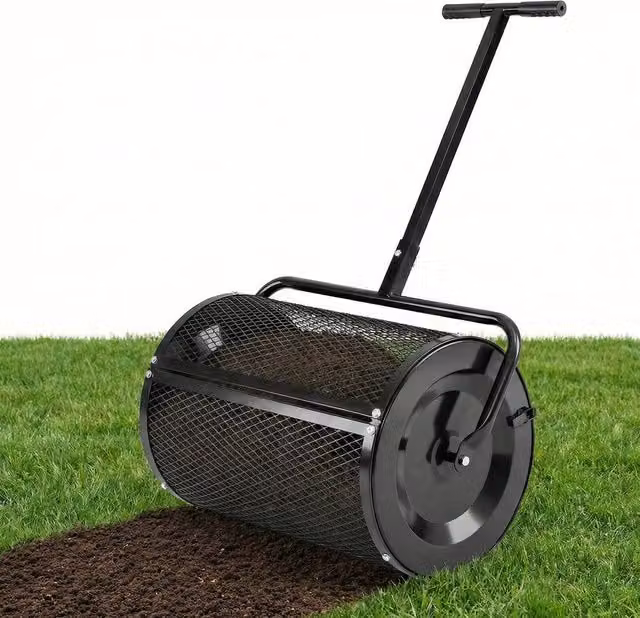Costway Compost and Peat Moss Spreader Roller with Height-adjustable Handle in Black