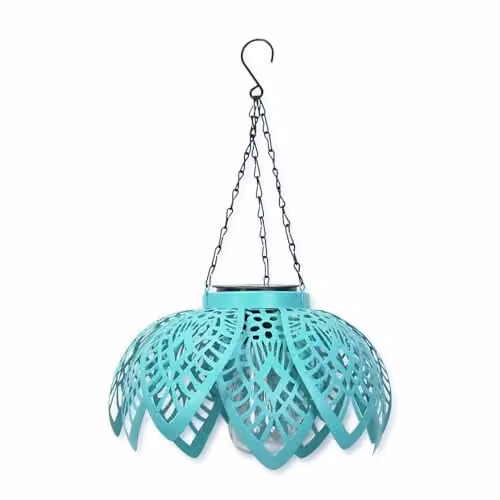 ValueLights Aqua Colour Pop Solar Hanging Lantern, Blue/Turquoise Metal Pendant Lamp