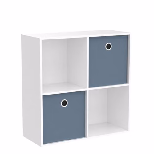 Vida Designs Durham 4 Cube Bookcase Storage Organiser with 2 Grey Baskets, White – 3