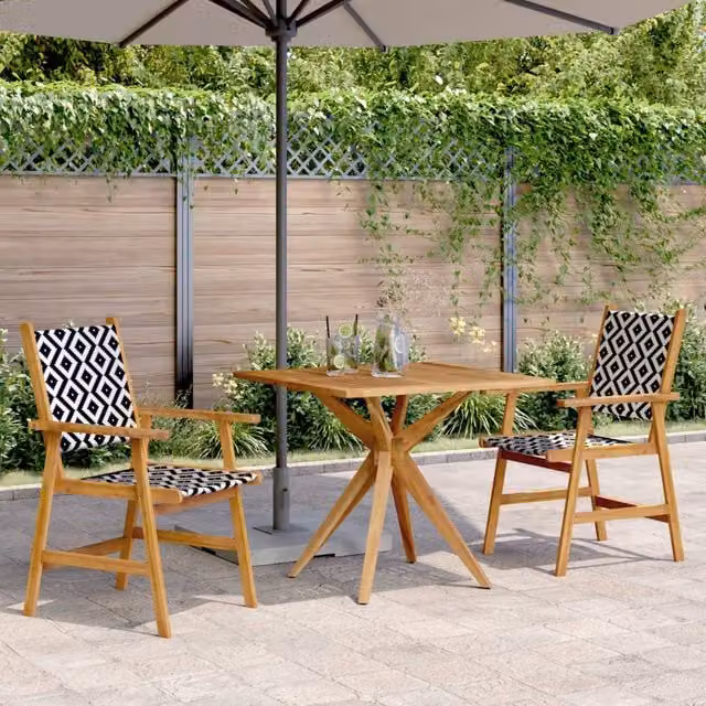 Berkfield Home 3 Piece Rustic Acacia Wood and Rattan Garden Dining Set in Brown – 1