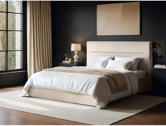 Solace+Co Nela Upholstered Ottoman Bed in Cream, W/D/H: 180 x 200 cm