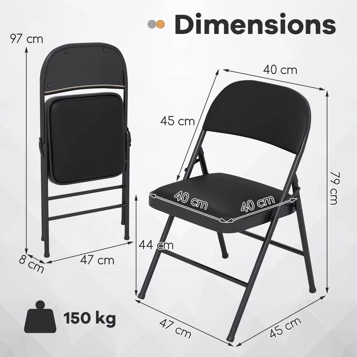 Gymax 2 Pack Padded Folding Party Chairs with Metal Frame in Black – 2