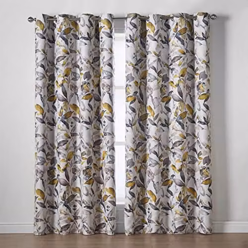 Alan Symonds Giverny Floral Thermal Blockout Eyelet Curtains in Yellow, Width: 168 cm, Drop: 137 cm – 1
