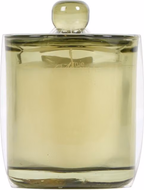 True Aroma Pistachio Macaroon Scented Glass Candle in Green and Transparent