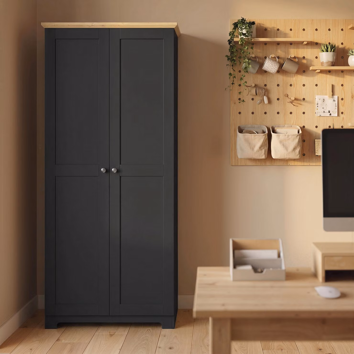 HOMCOM Black Freestanding Kitchen Cupboard Tall Storage Cabinet with Hinged Doors and Internal Shelves, H 172 x W 80 cm – 7