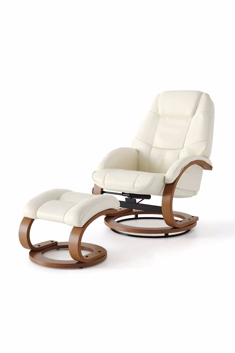 Living and Home Contemporary Beige Leather Soft Recliner with Matching Footstool – 2
