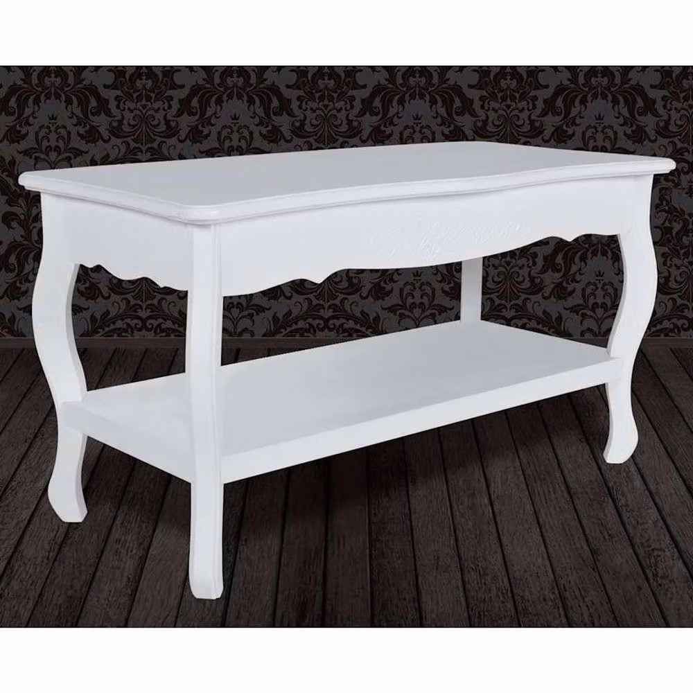 Berkfield Home Two-Tier Rectangular Coffee Table in White Lacquered MDF and Wood – 3