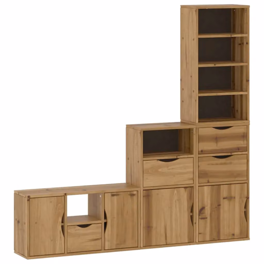 Berkfield Home ODDA 4 Piece Solid Wood Pine TV Unit with Storage in Brown – 2