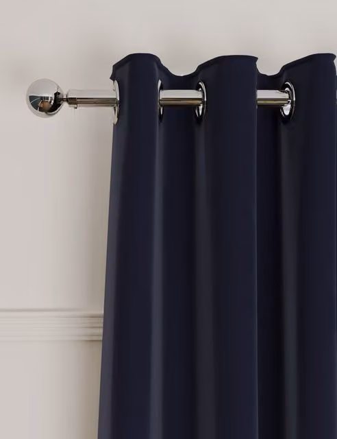 M&S Navy Blue Velvet Thermal Eyelet Curtains