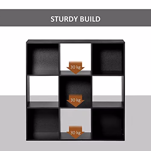 HOMCOM 3-Tier 9-Cube Storage Cabinet and Bookshelf in Black – 7