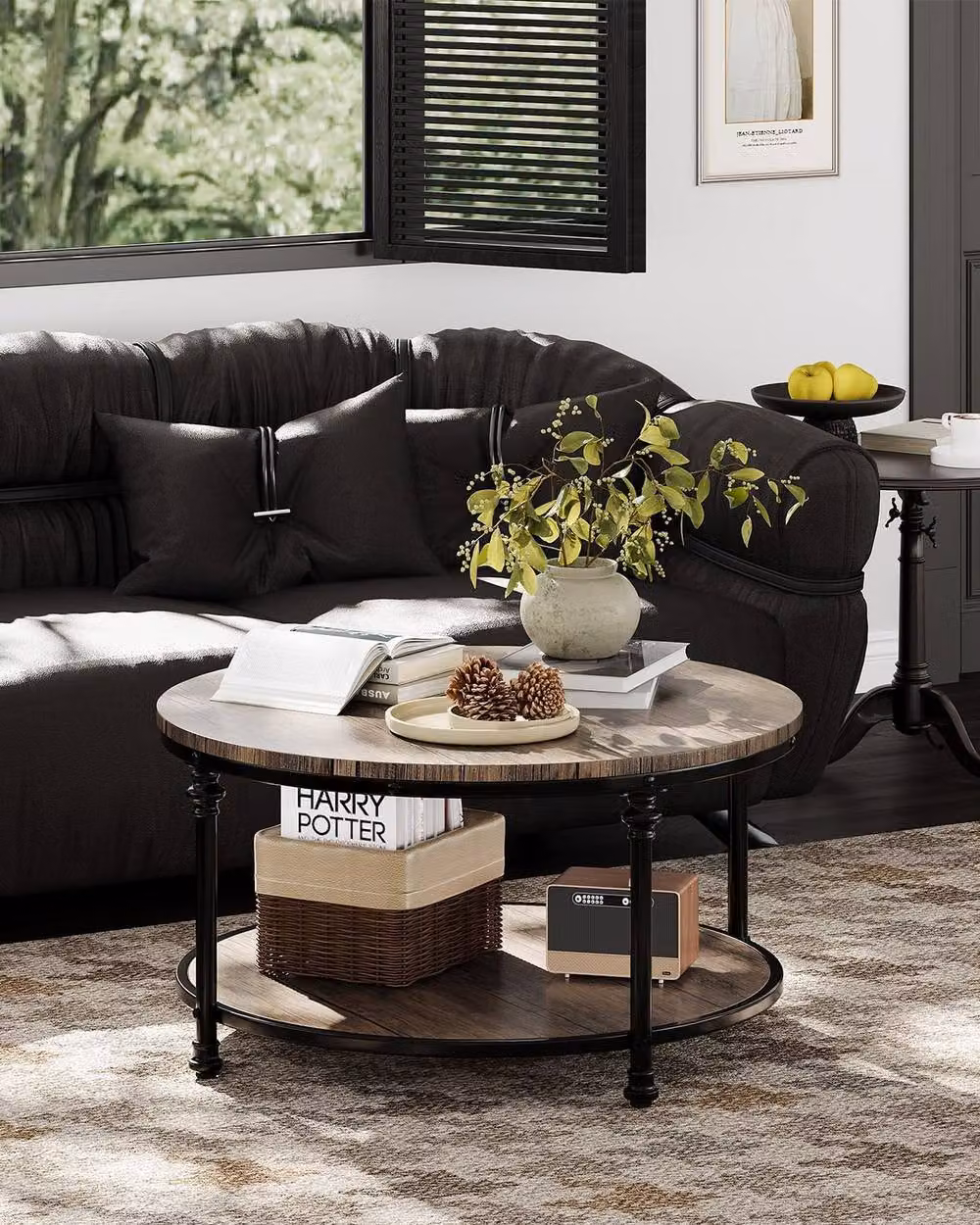 London Boutique 2-Tier Round Wooden Coffee Table in Brown, Diameter: 77 cm – 6