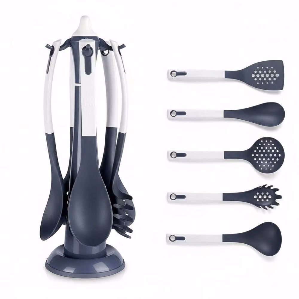 Nordara 6-Piece Silicone Kitchen Utensils Set with Rotatable Stand in Black and Grey – 2