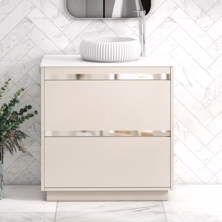 Royal Bathrooms Orion 800mm Warm Taupe Floor Standing 2 Drawer Vanity Unit with Milan Basin and Chrome Accent Trim