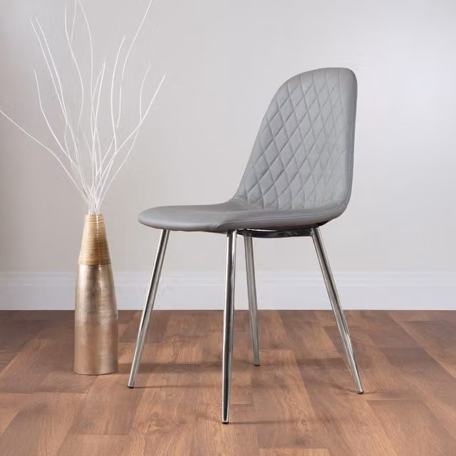 FurnitureboxUK Set of 2 Corona Grey Faux Leather Dining Chairs with Silver Metal Legs