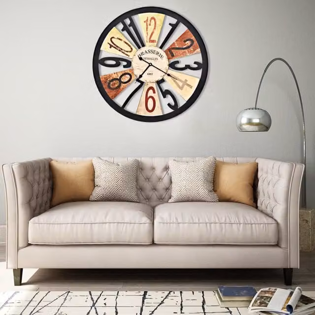 Berkfield Home Vintage Metal Round Quartz Wall Clock, Multicolour, Diameter: 60 cm – 1