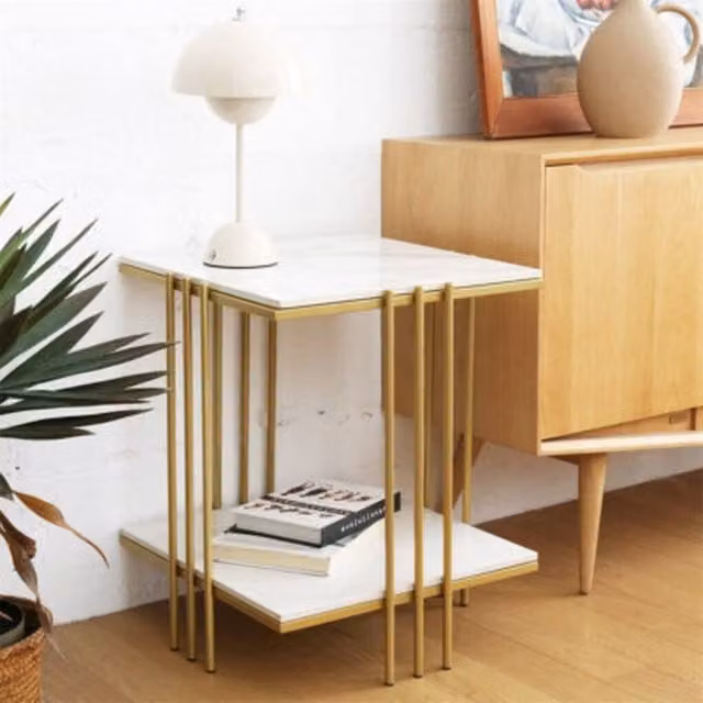 NESTLUNE Modern White Ceramic Decorative Coffee Table with Glossy Abstract Design, W/D/H: 100 x 15 x 15 cm – 1