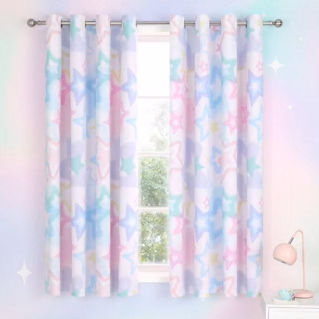 Catherine Lansfield Ombre Star Ready Made Eyelet Curtains, White and Multicolour, W: 167.64 cm, H: 183 cm