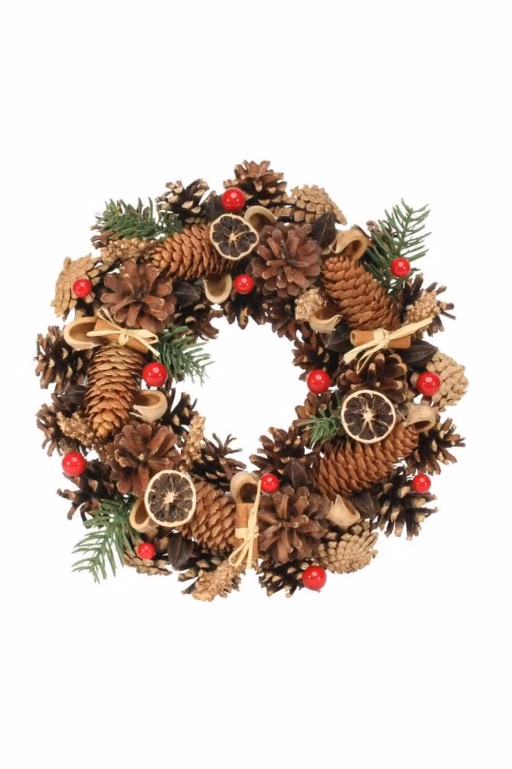KDMD Pine Cone Red Berry and Fruit Christmas Wreath in Brown, Red and Orange, Diameter: 30 cm – 2
