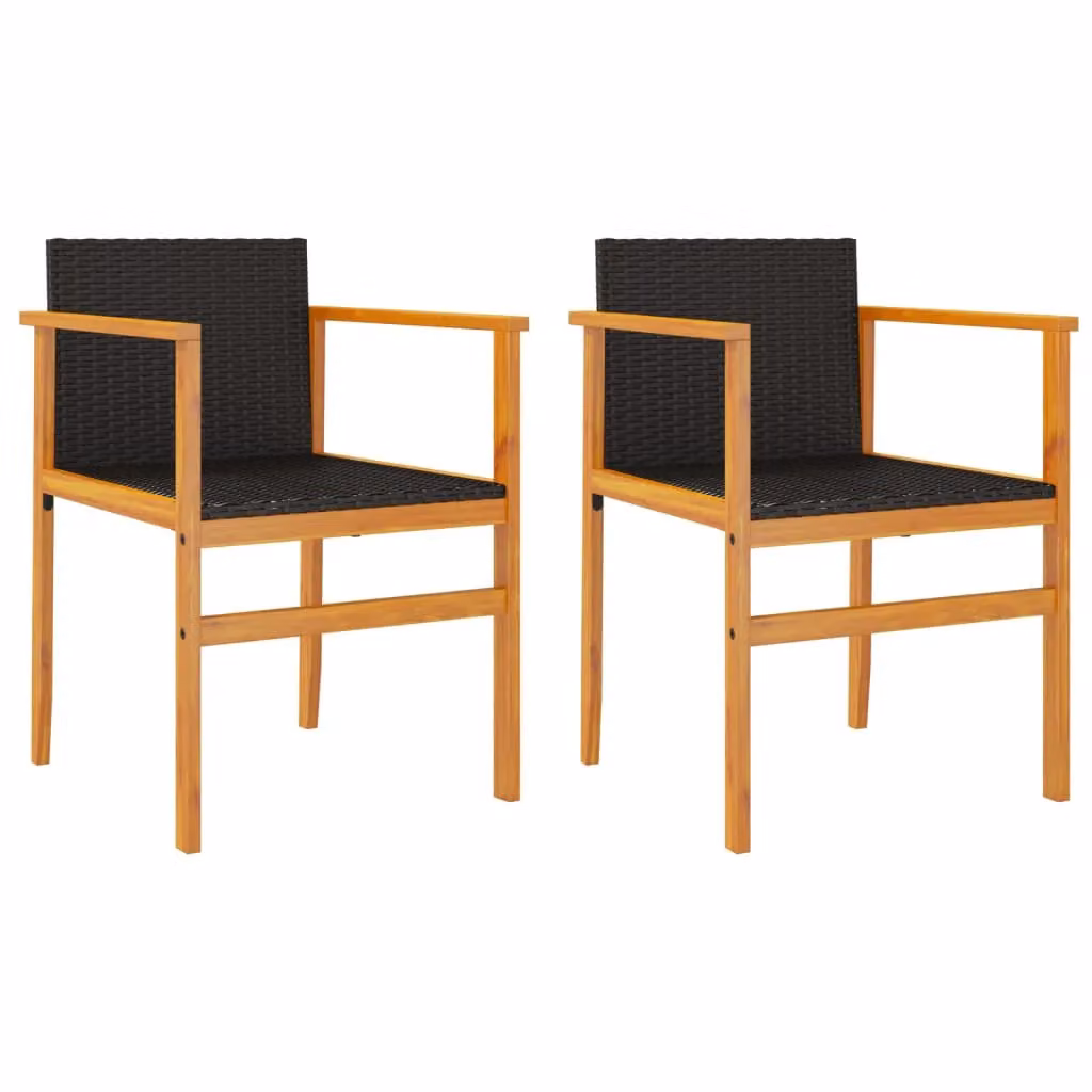 Berkfield Home Modern Black Poly Rattan and Solid Wood Garden Chairs, Set of 2 – 2