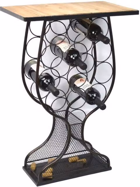 Minster Industrial Wine Rack Table in Black Metal and Wood, W: 51 cm, D: 31 cm, H: 76 cm