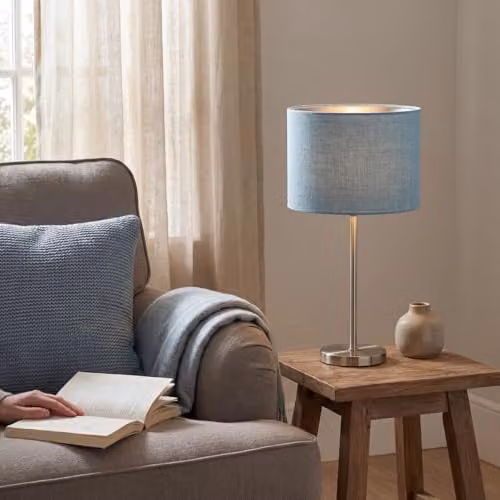 Happy Homewares Blue Nova Linen Fabric Drum Lamp Shade, Diameter: 25 cm – 2