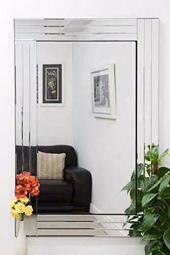 MirrorOutlet Oakley Modern Bevelled Triple Edge Large Glass Dress Mirror in Silver, W: 120 cm, H: 80 cm – 1