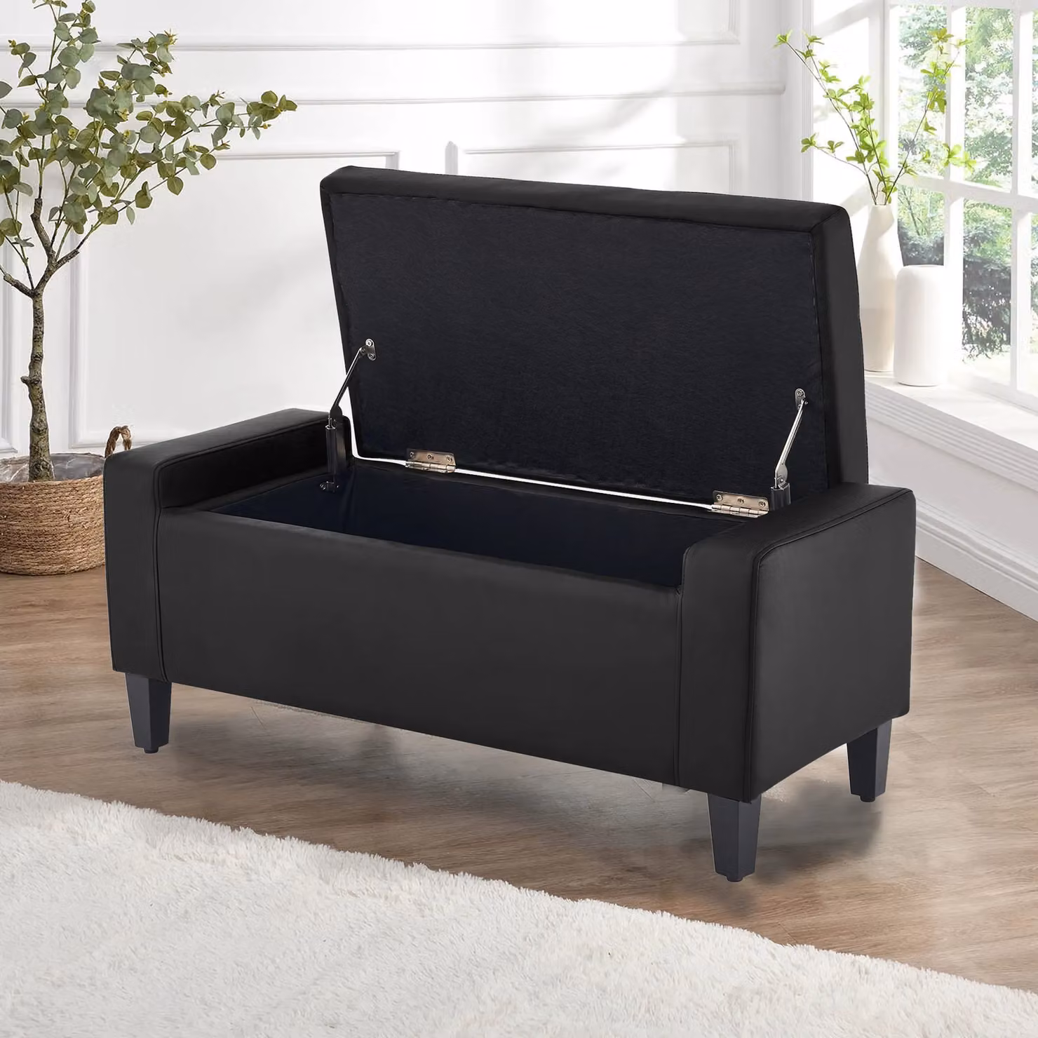 Home Republic Faux Leather Ottoman Storage Bench in Black – 2