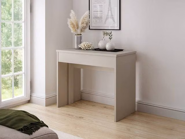 Vente-unique Extendable Rectangular Console Dining Table in Beige, Seats 12, W/D/H: 185 x 60 x 77 cm