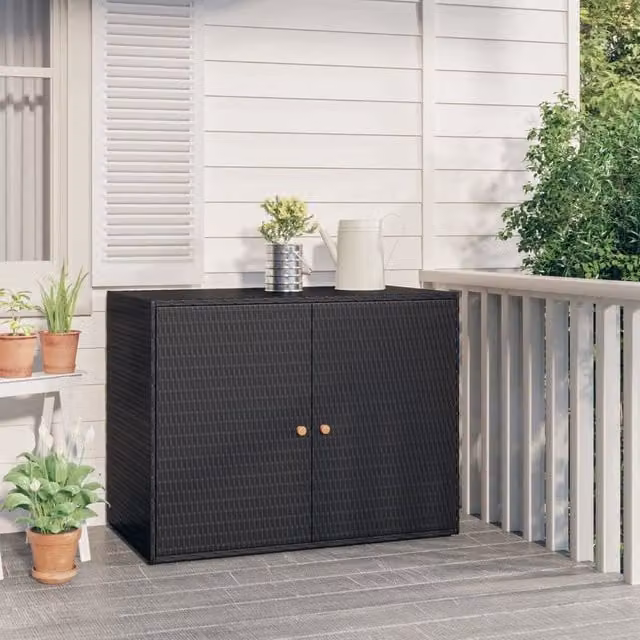 Berkfield Home Black Poly Rattan Garden Storage Cabinet W/D/H: 100 x 55.5 x 80 cm – 1