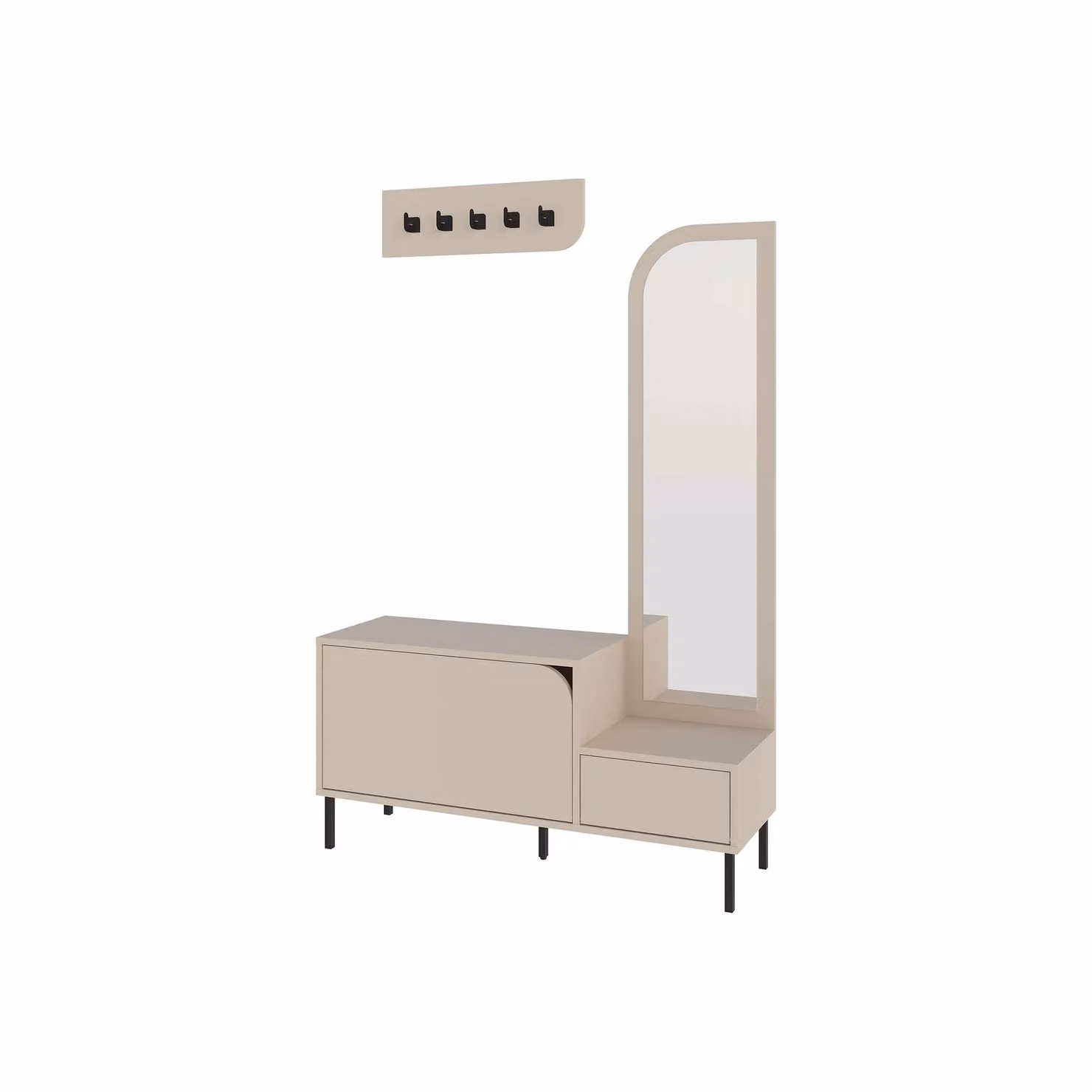 Decortie Mila Coat Stand Set with Full-Length Mirror and 2-Door Shoe Cabinet in Sandstone Beige, H 172 x W 112 x D 37 cm – 2