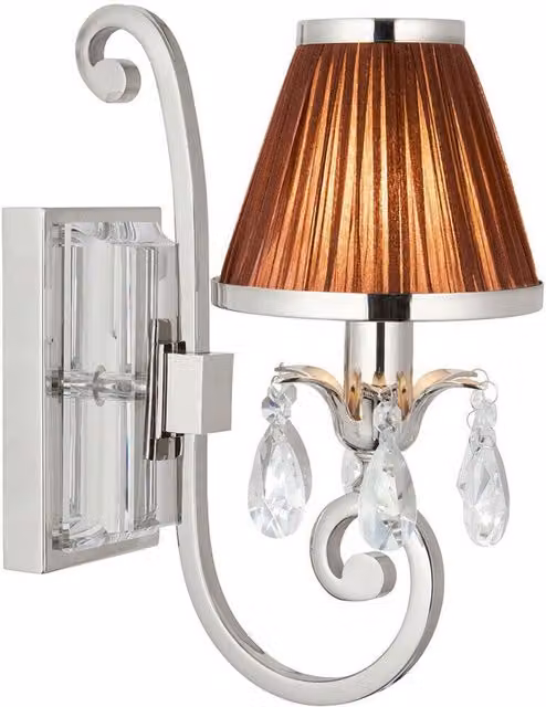 Loops Esher Luxury Single Curved Arm Traditional Wall Light in Nickel with Brown Crystal Shade – 1
