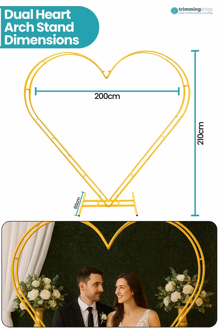 Neel Blue Dual Heart Arch Metal Party Decoration Stand in Gold, H: 200 cm x W: 182.88 cm (6.8ft x 6.5ft)