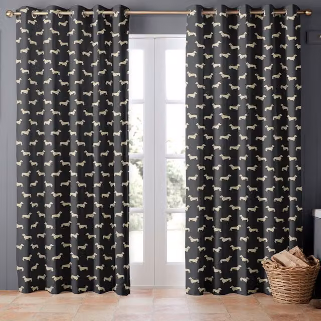 Emily Bond Peggy Made to Measure Blackout Eyelet Curtain Panel in Grey Smoke Cotton