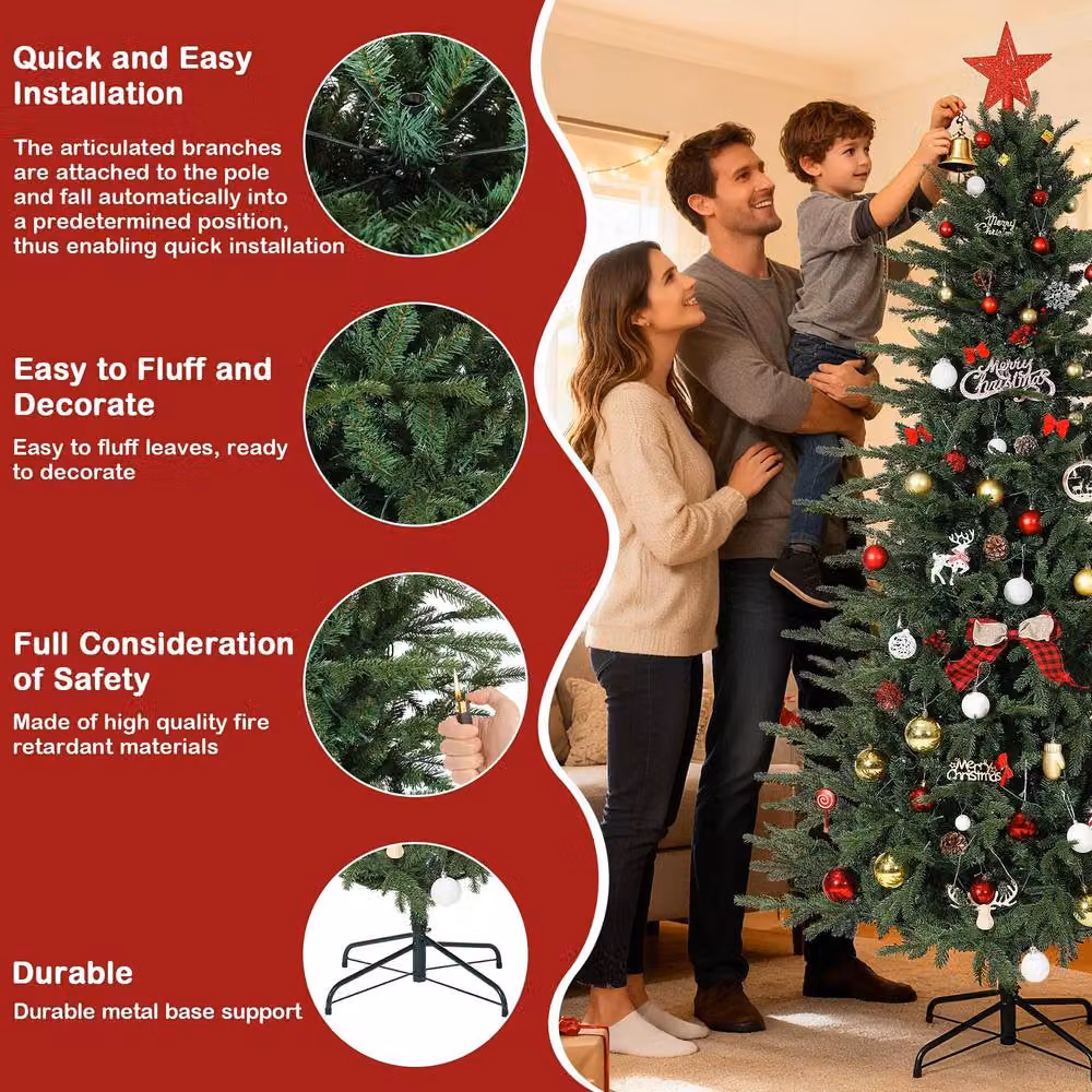 London Boutique 6ft Pre-Lit Green Artificial Christmas Tree with LED Lights – 4