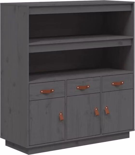 Berkfield Home Grey Rustic Solid Wood Pine Highboard W/D/H: 100 x 40 x 108.5 cm