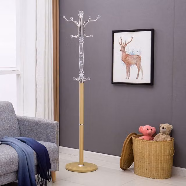 Modernique Gold Metal Post Tree Coat Rack with Distributed Point Hooks, H 185 cm x W 38 cm x D 38 cm
