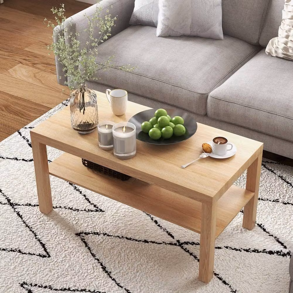 NESTLUNE Rectangular Coffee Table with Storage Shelf in Brown – 3